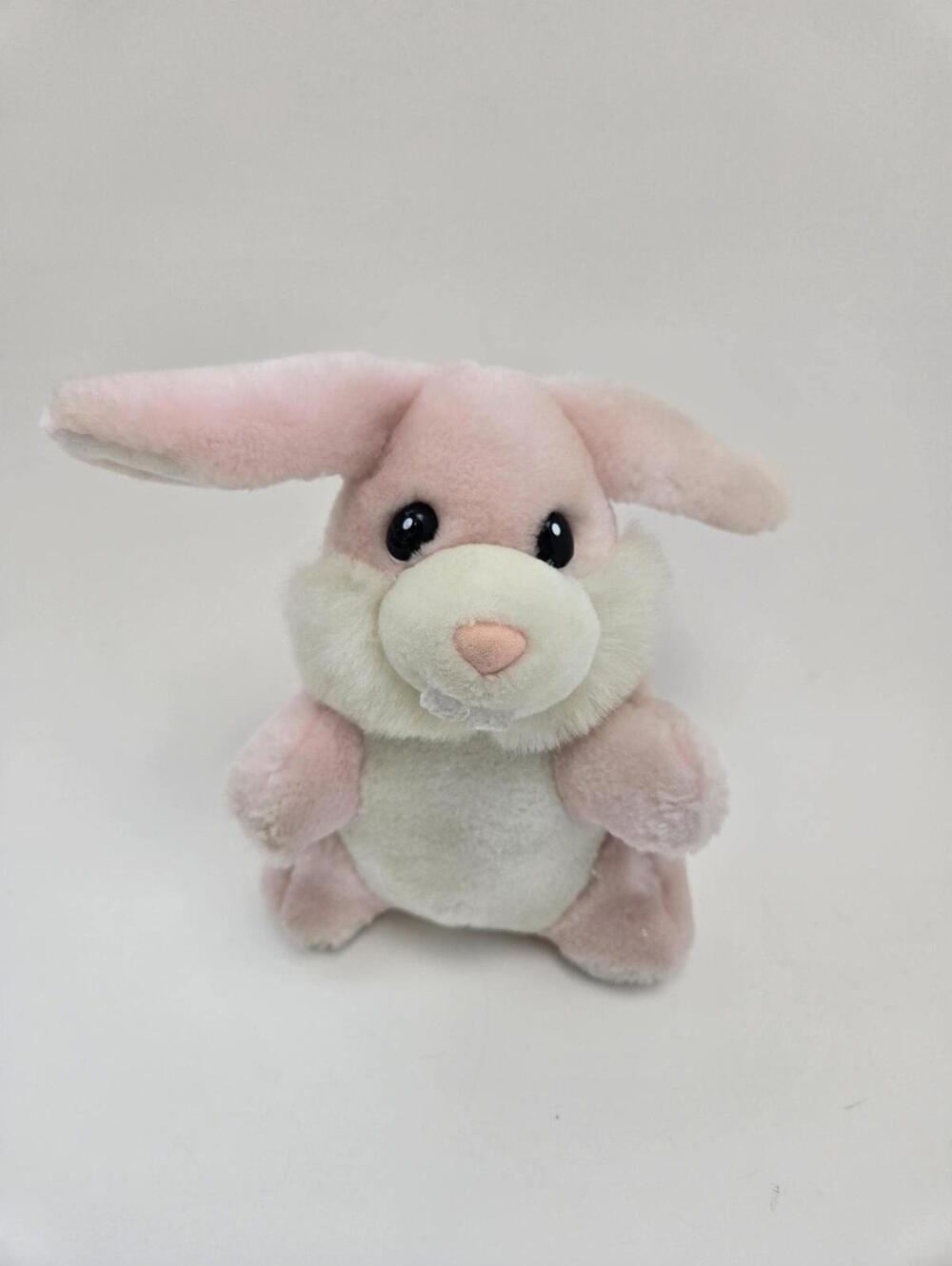Vintage Pink and White Bunny Plush with Teeth (5 inch)